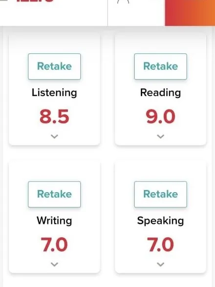 IELTS scores L8.5 R9.0 W7.0 S7.0